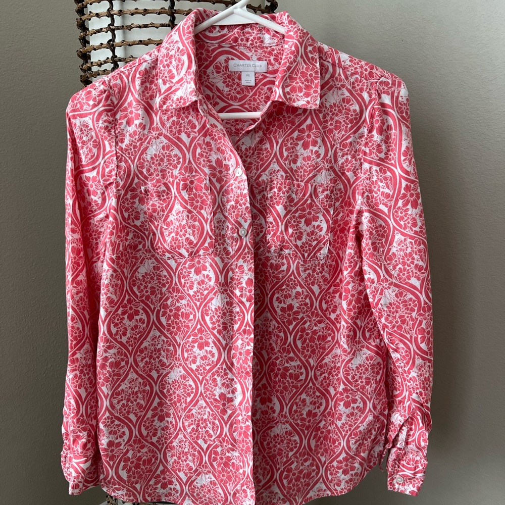 🌴Charter club floral blouse pink/coral